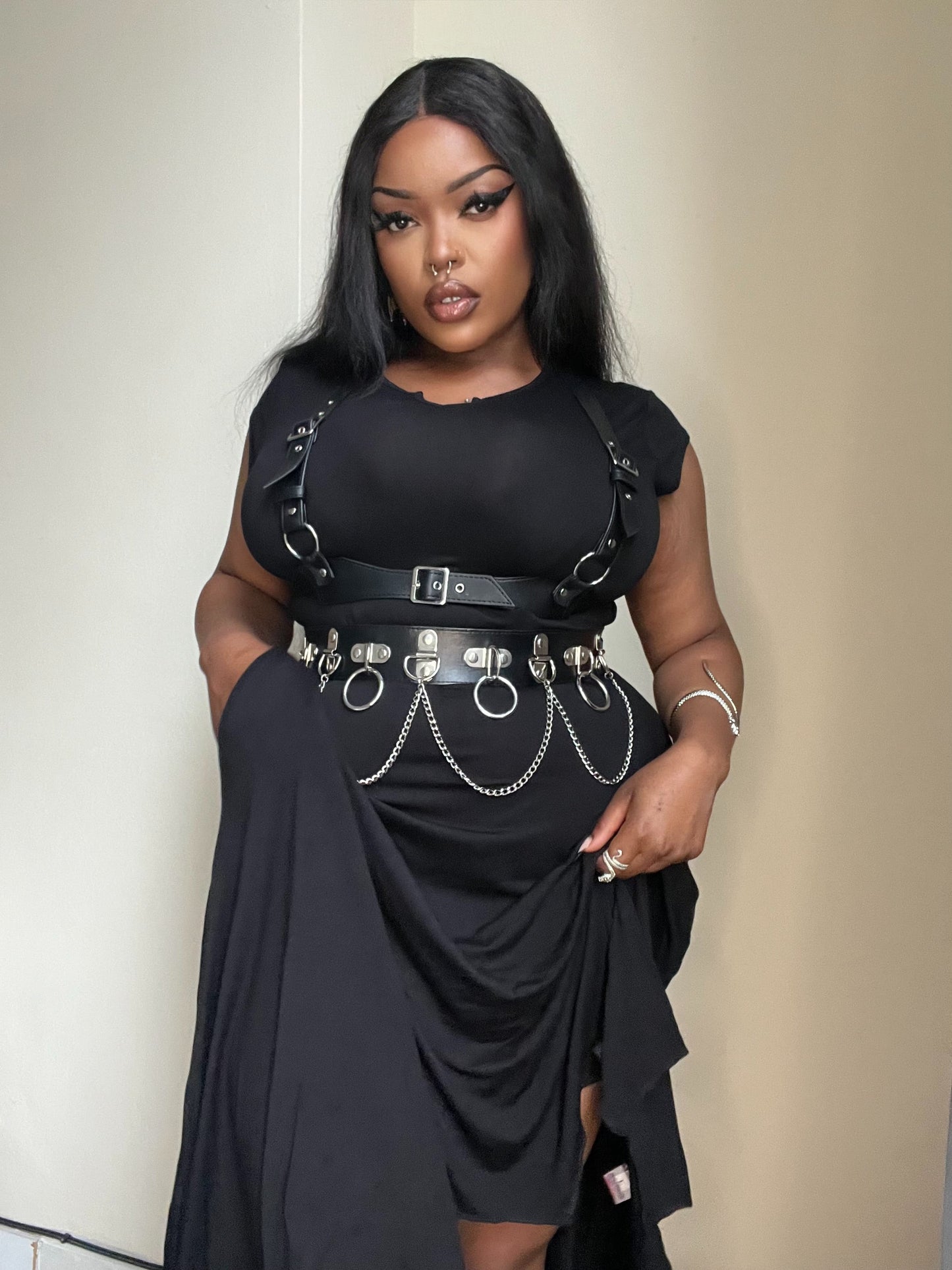 Necessary Evil Evaki Gothic Hi-Low Dress - Bat Wing Hem with Pockets UK Made