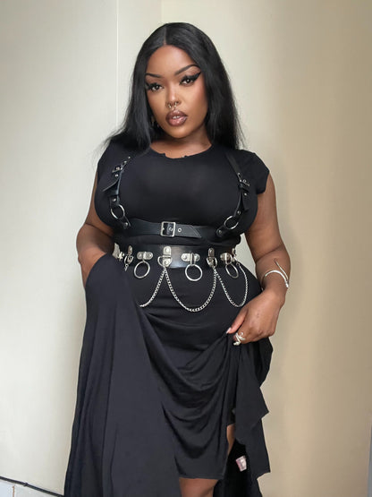 Necessary Evil Evaki Gothic Hi-Low Dress - Bat Wing Hem with Pockets UK Made