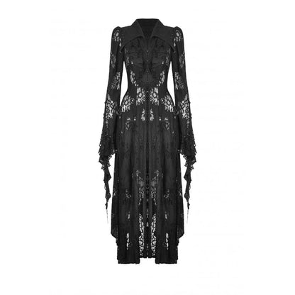 Dark In Love Livvy Lace Coat - Women's Gothic Jacket with Pointed Collar and Ruffles