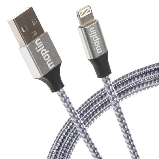 Maplin Premium Apple MFI Certified Tangle-Free Lightning to USB-A 2.0 Cable - Silver, 3m