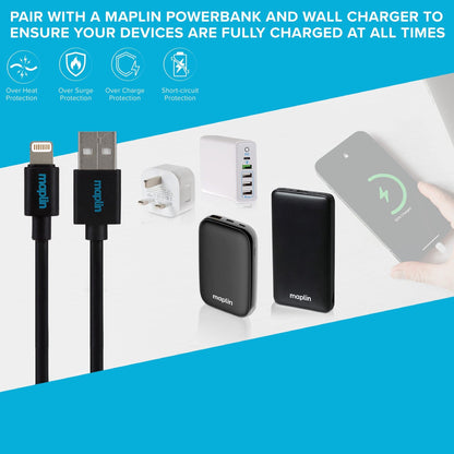 Maplin Lightning to USB-A Cable - Black, 0.5m