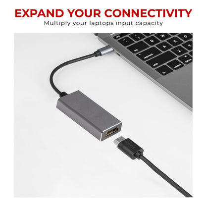 Maplin USB-C to HDMI V3.1 Adapter (Supports 4K Ultra HD @30Hz) - Grey, 0.12m