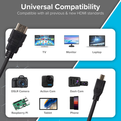 Maplin HDMI-A to Micro HDMI-D 4K Ultra HD 30Hz Cable with Ethernet & Gold Connectors - Black, 3m