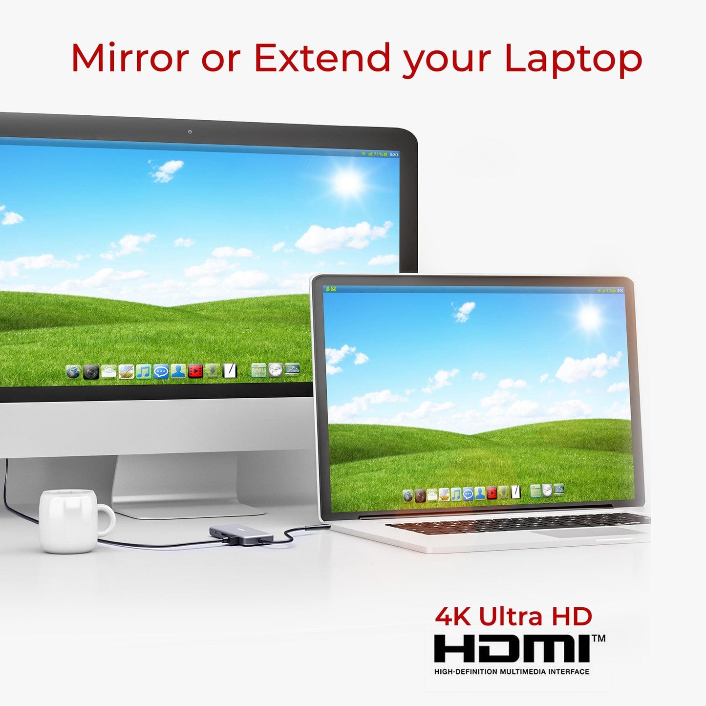 Nikkai USB-C Multiport Hub to USB-A 3.1 Gen 1 / HDMI 4K 30Hz / USB-C PD 100W - White