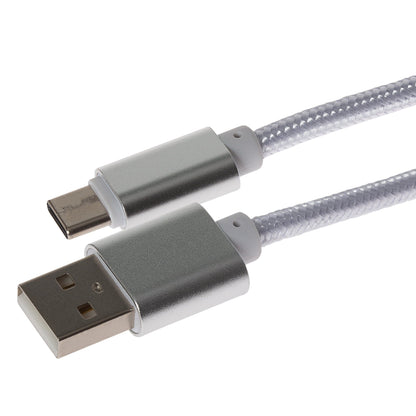 Maplin USB-C to USB-A Braided Cable - Silver, 3m