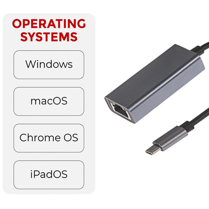 Maplin USB-C to Gigabit RJ45 Ethernet Network LAN Adapter - Black, 0.25m