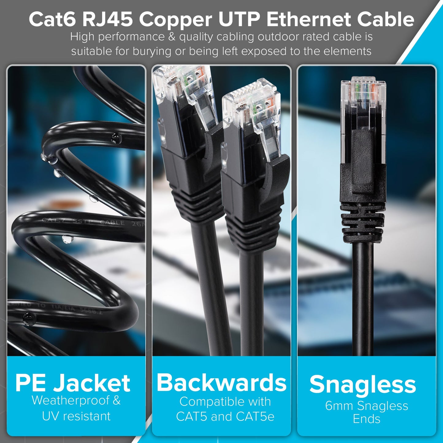 Maplin Outdoor External CAT6 Copper UTP Ethernet Network Cable - Black