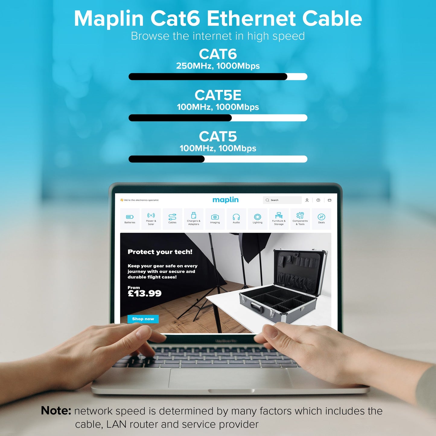 Maplin Outdoor External CAT6 Copper UTP Ethernet Network Cable - Black