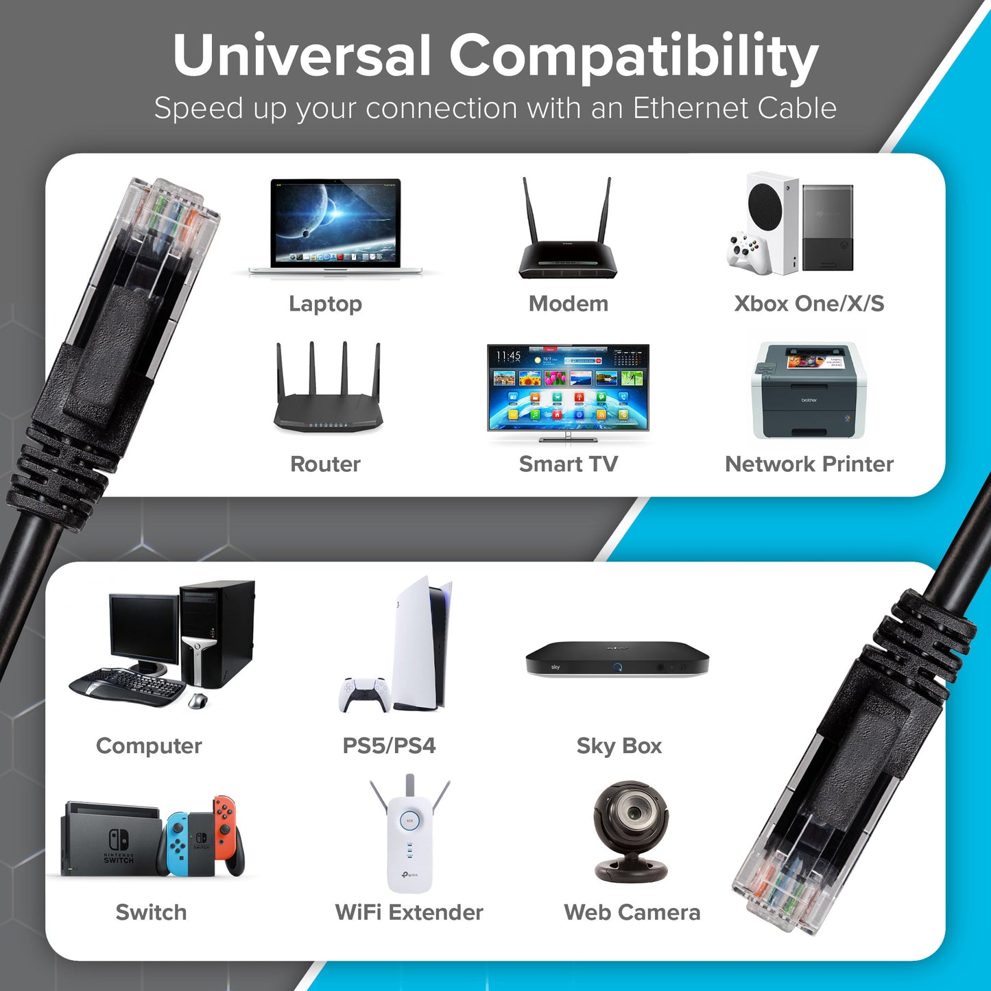 Maplin Outdoor External CAT6 Copper UTP Ethernet Network Cable - Black