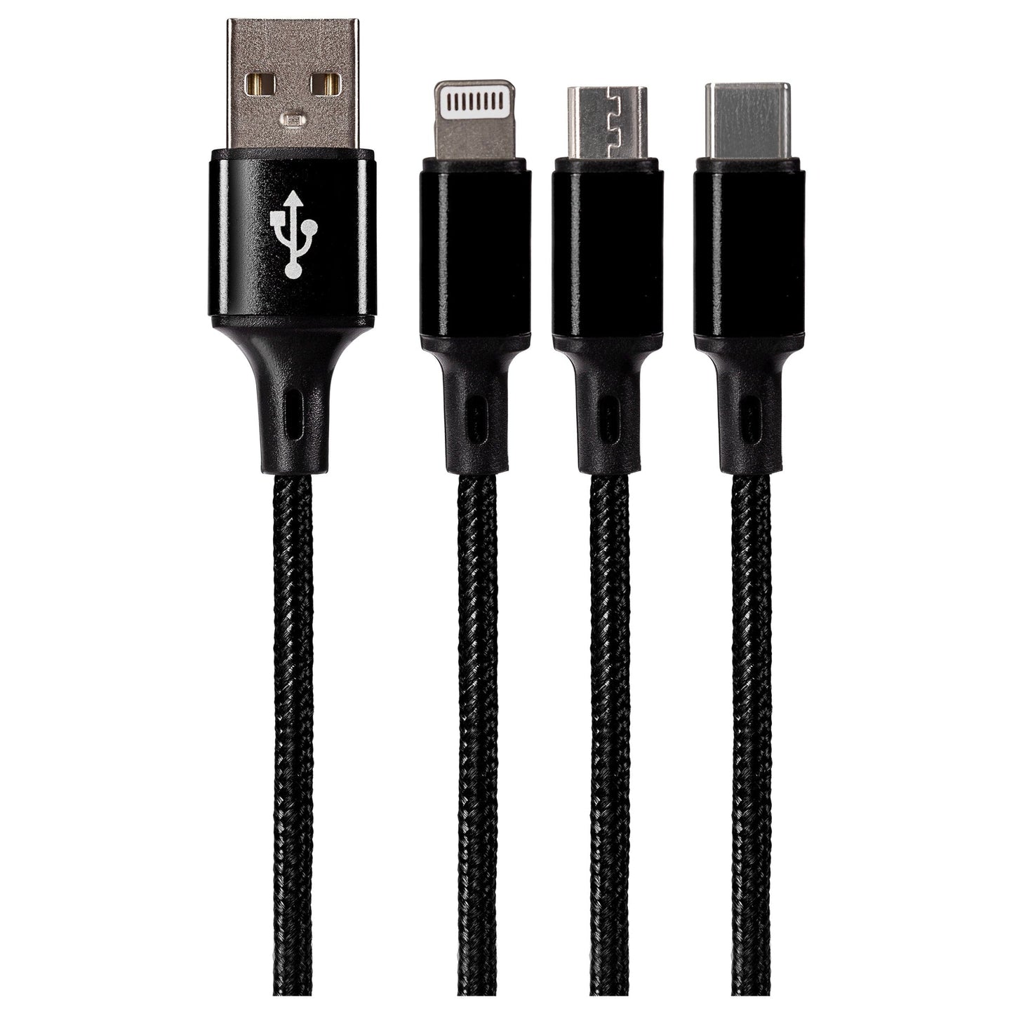 Maplin USB-A to 3-in-1 Multi-Charging USB-C / Lightning / Micro USB Braided Cable - 1.2m