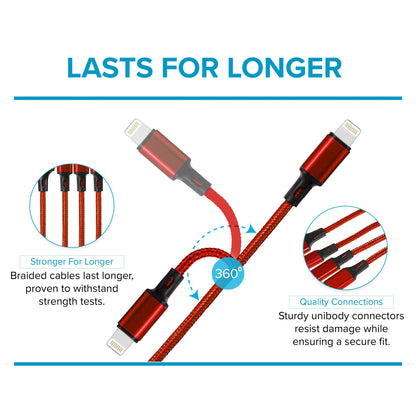 Maplin USB-A to 3-in-1 Multi-Charging USB-C / Lightning / Micro USB Braided Cable - 1.2m