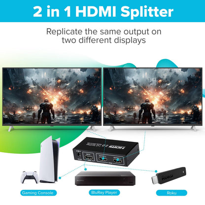 Maplin HDMI Splitter 1 Port In 2 Ports Out 4K Ultra HD @60Hz 18Gbps