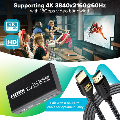 Maplin HDMI Splitter 1 Port In 2 Ports Out 4K Ultra HD @60Hz 18Gbps
