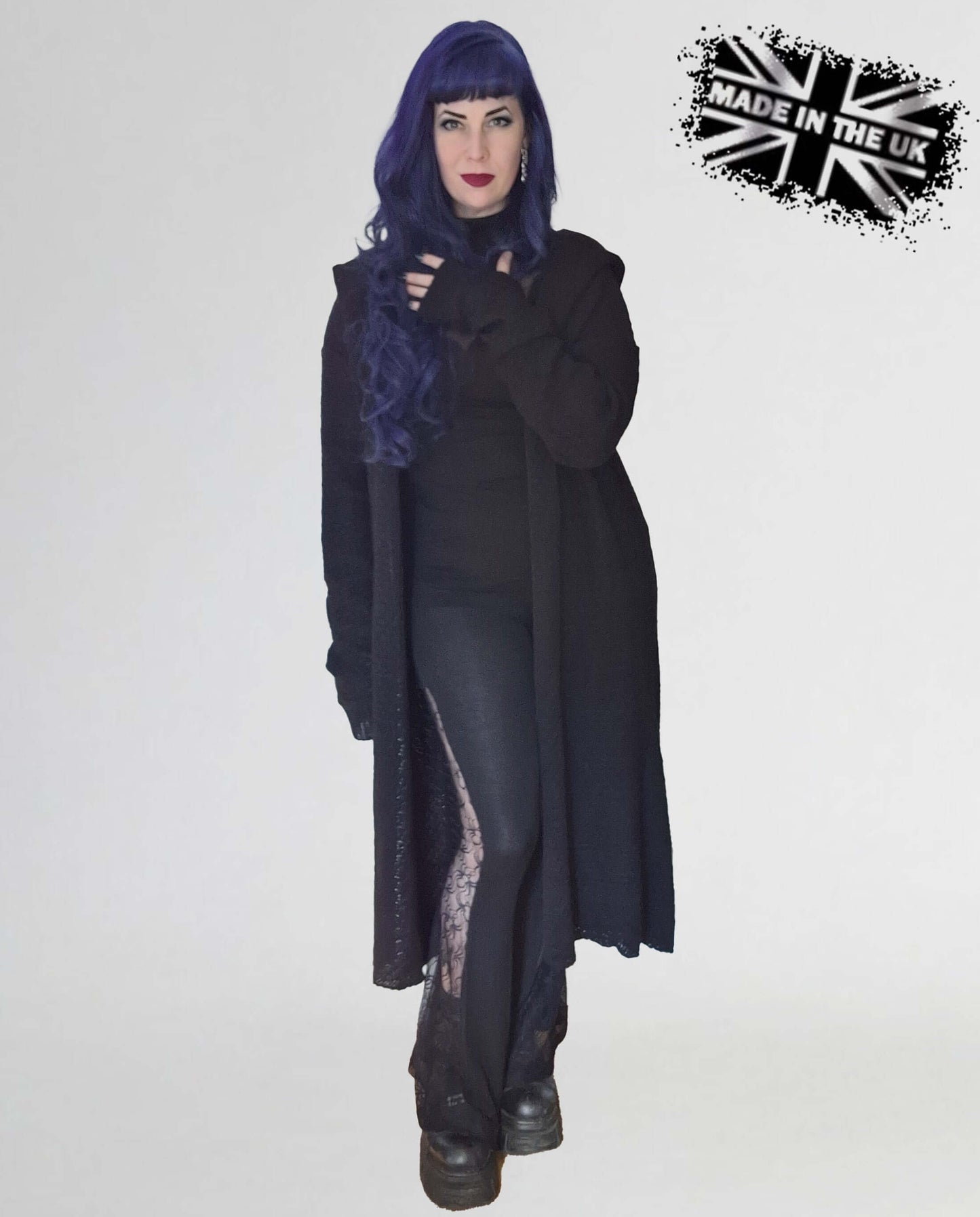 Necessary Evil Athena Long Gothic Hooded Cardigan - Draped Witchy Style