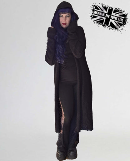 Necessary Evil Athena Long Gothic Hooded Cardigan - Draped Witchy Style