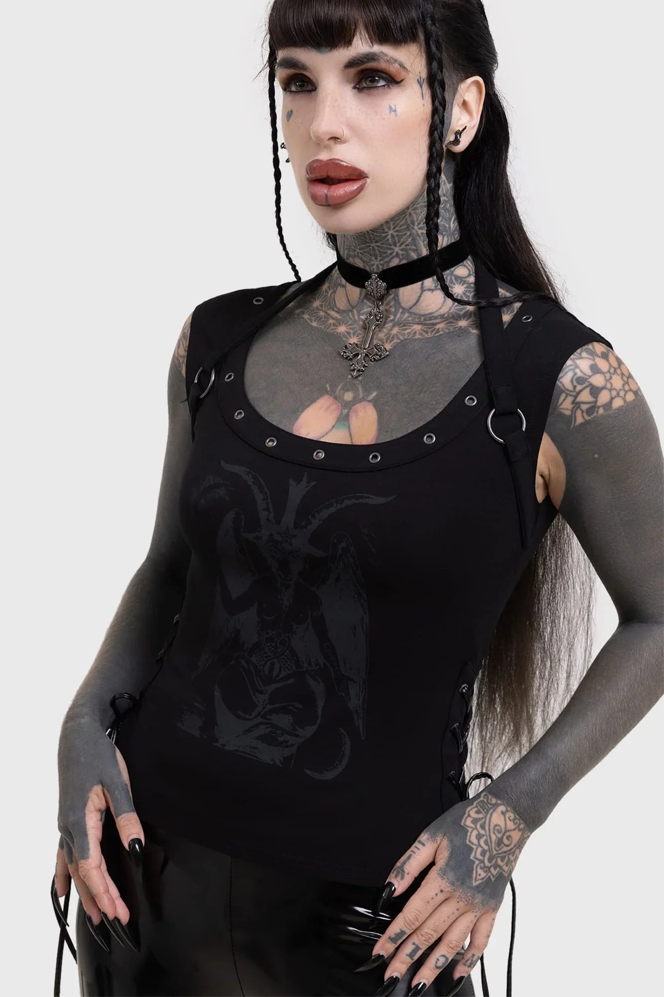Killstar Noctivagant Baphomet Lace-Up Top