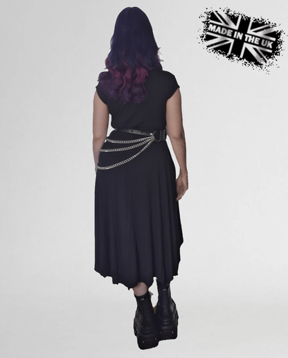 Necessary Evil Evaki Gothic Hi-Low Dress - Bat Wing Hem with Pockets UK Made