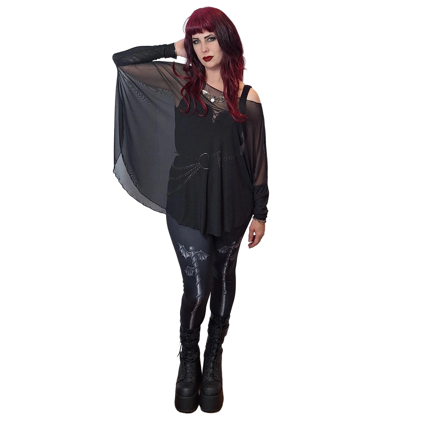 Necessary Evil Circe Gothic Sheer Black Mesh Top - Flowing Layering Piece UK Made