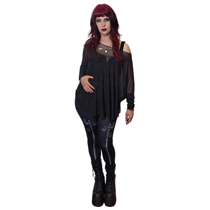 Necessary Evil Circe Gothic Sheer Black Mesh Top - Flowing Layering Piece UK Made