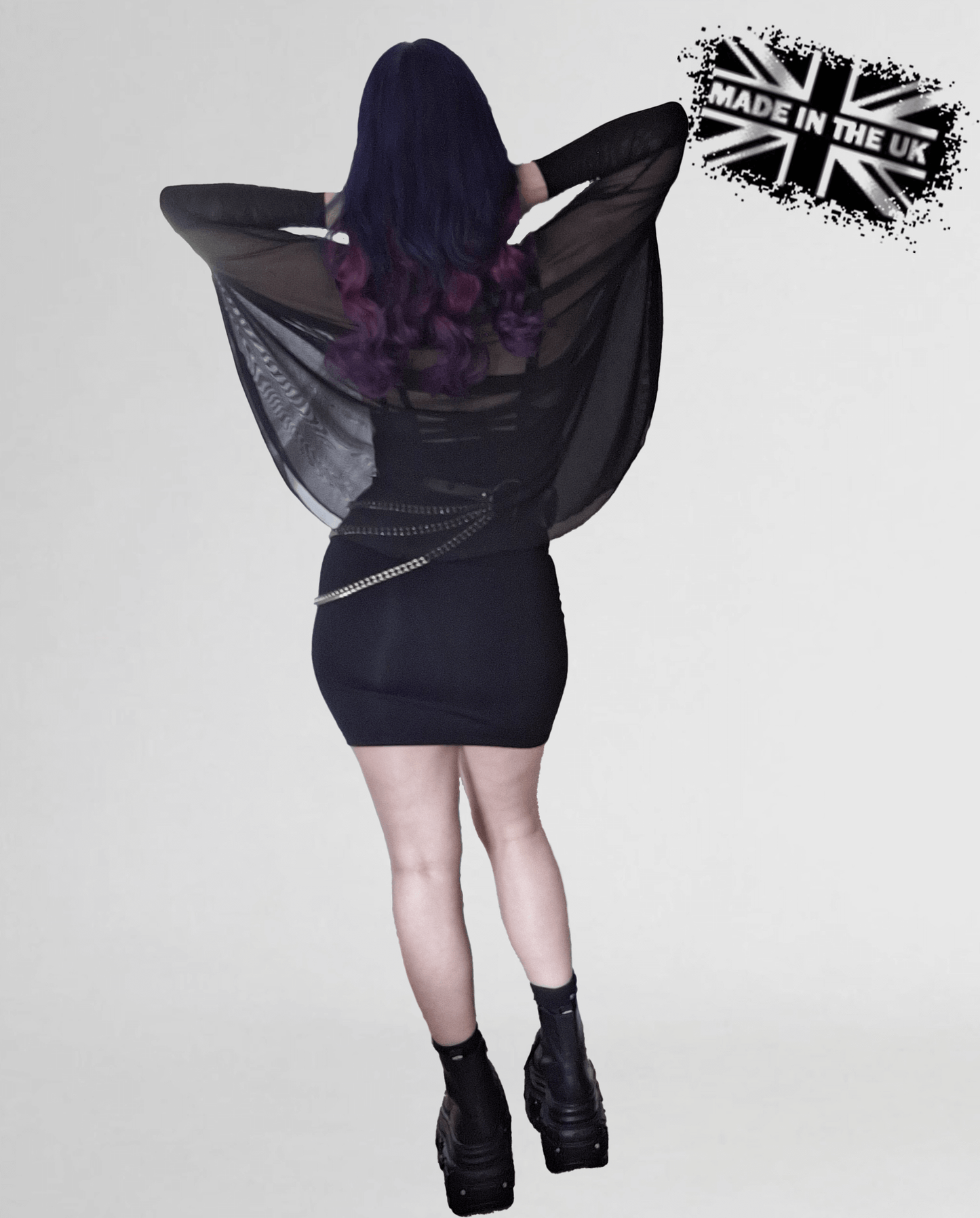 Necessary Evil Circe Gothic Sheer Black Mesh Top - Flowing Layering Piece UK Made