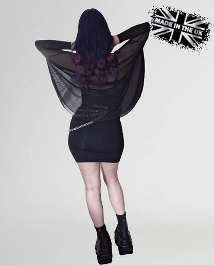 Necessary Evil Circe Gothic Sheer Black Mesh Top - Flowing Layering Piece UK Made