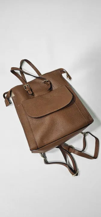 Born In Pelle Brown Women's Italian Leather Top Handle Outdoor Backpack Size: