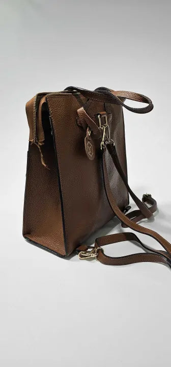 Born In Pelle Brown Women's Italian Leather Top Handle Outdoor Backpack Size: