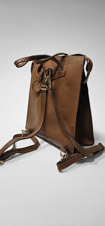 Born In Pelle Brown Women's Italian Leather Top Handle Outdoor Backpack Size: