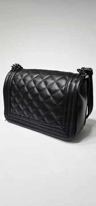 Black Italian Leather Shoulder Bag Size: Medium