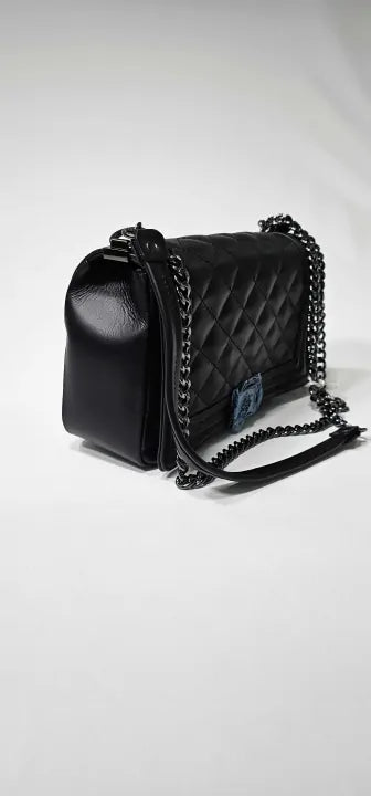 Black Italian Leather Shoulder Bag Size: Medium