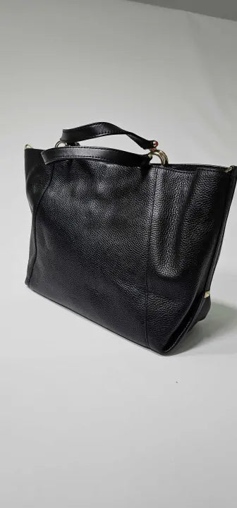 Large Brooklyn Black Gold Leather Shoulder Tote Bag Size: Large