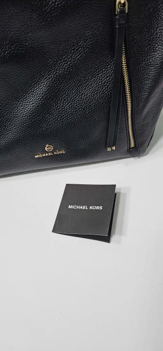 Large Brooklyn Black Gold Leather Shoulder Tote Bag Size: Large