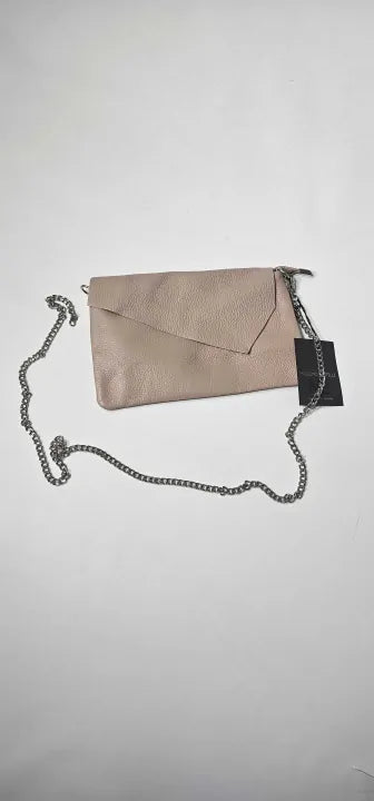Massimo Castelli, Leather Crossbody Bag With Chain Strap, Beige Size: Small
