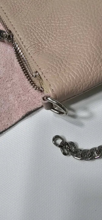 Massimo Castelli, Leather Crossbody Bag With Chain Strap, Beige Size: Small