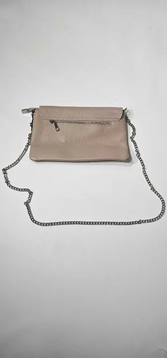 Massimo Castelli, Leather Crossbody Bag With Chain Strap, Beige Size: Small