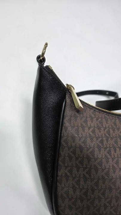 Michael Kors Cheryl Crossbody Bag Canvas, Imitation Leather Dark Brown Size: Medium