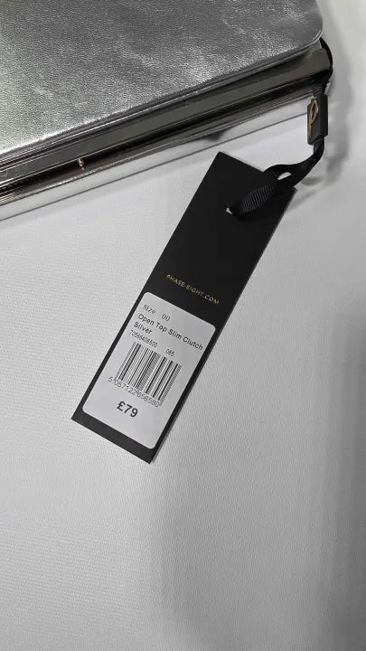 Phase Eight - Silver Open Top Slim Leather Clutch - Silver Size: Small