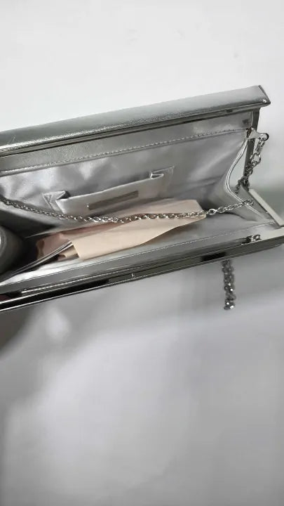Phase Eight - Silver Open Top Slim Leather Clutch - Silver Size: Small