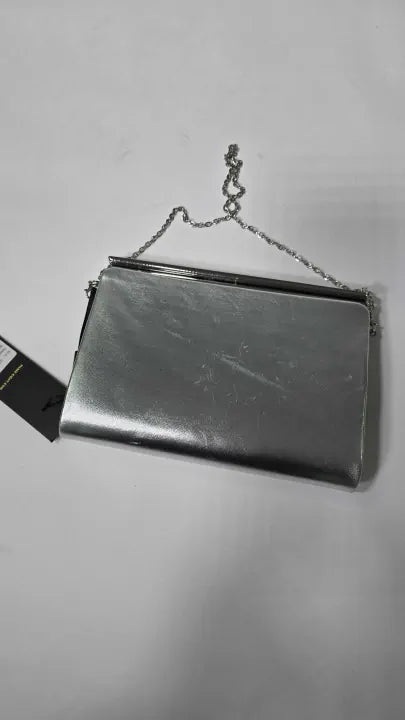 Phase Eight - Silver Open Top Slim Leather Clutch - Silver Size: Small