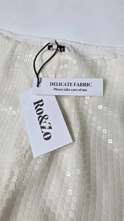 Ro & Zo - Ivory Sequin Trouser - Cream Size: Uk 10