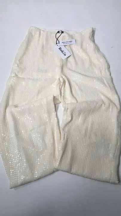 Ro & Zo - Ivory Sequin Trouser - Cream Size: Uk 8