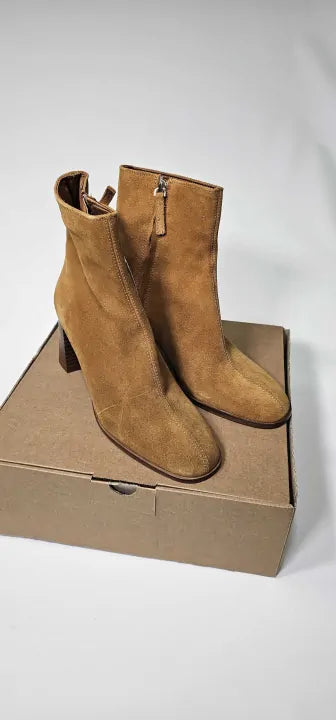 Mango - Medium Brown Heel Suede Ankle Boot - Brown Size: 40