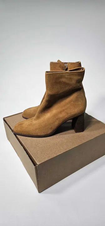 Mango - Medium Brown Heel Suede Ankle Boot - Brown Size: 40