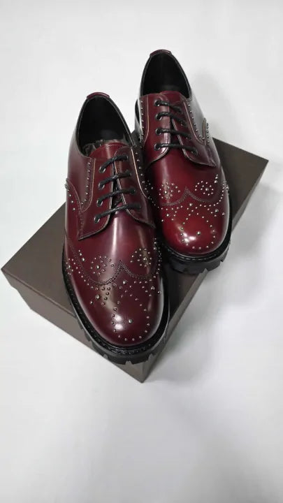 Church's Burgundy Leather Chester Met Studded Brogue Size: Uk 9.5