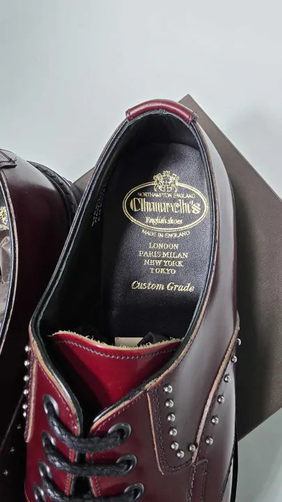 Church's Burgundy Leather Chester Met Studded Brogue Size: Uk 9.5