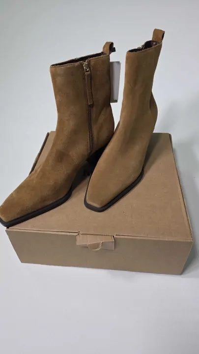 Mango - Medium Brown Heel Suede Ankle Boot - Brown Size: Uk 7