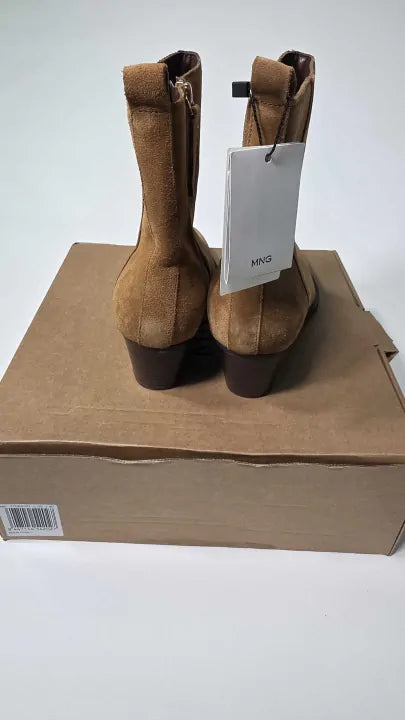 Mango - Medium Brown Heel Suede Ankle Boot - Brown Size: Uk 7