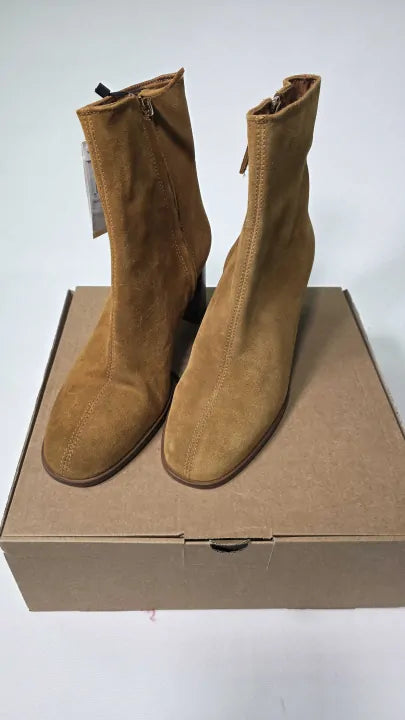 Mango - Medium Brown Heel Suede Ankle Boot - Brown Size: Uk 7