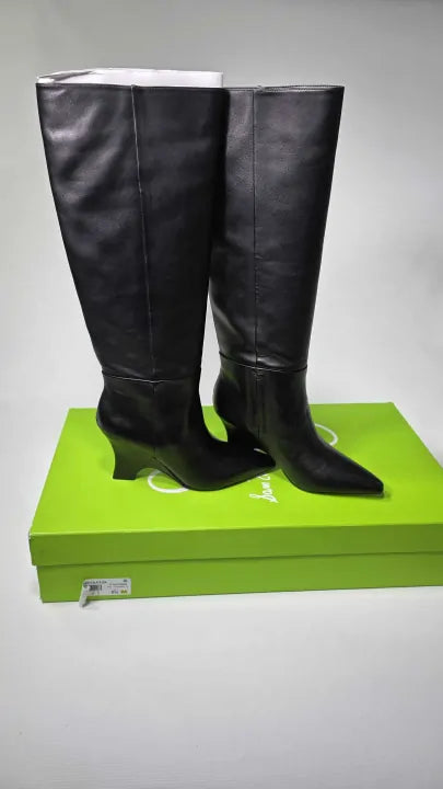 Sam Edelman - Women's Black Vance Leather Heeled Long Boot - Black Size: Uk 6