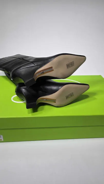 Sam Edelman - Women's Black Vance Leather Heeled Long Boot - Black Size: Uk 6